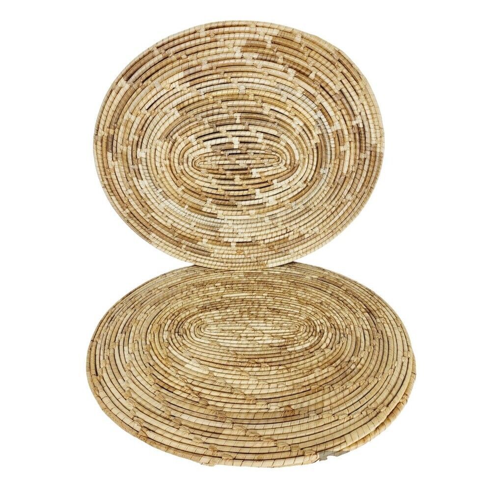 Vintage 70s Bohemian Basket Weave Rattan Oval Boho Charger Placemats Set of Four